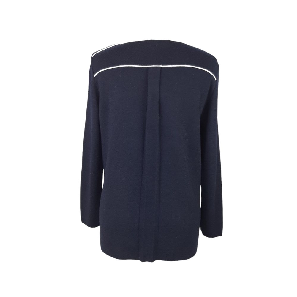 SAINT JAMES Women's Navy Blue 100% Wool Jumper UK Size 12 Contrast Trim Breton - Picture 2 of 15